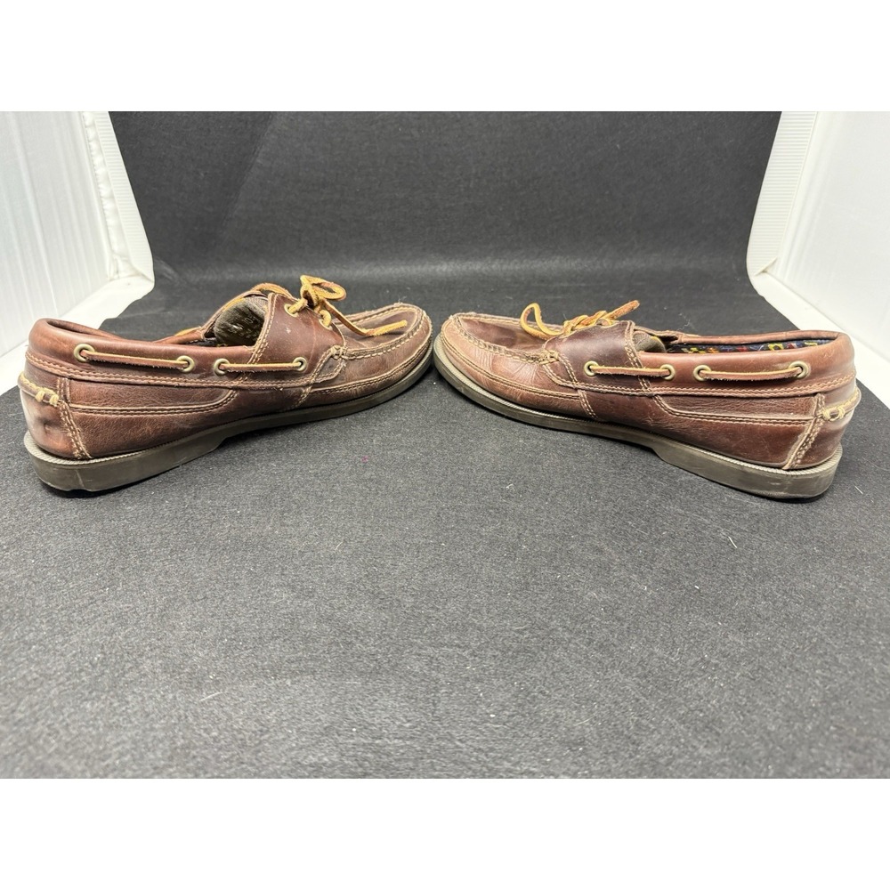 Timberland Brown Leather Boat Shoes Mens 9 Lace Up Moc Toe Casual Deck Loafers - Picture 5 of 8